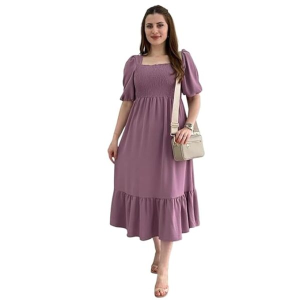 Women Casual Regular Sleeves Crepe Solid Fit and Flare Dress - Image 2