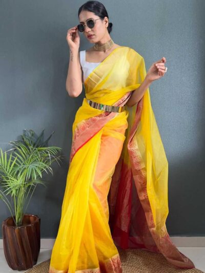 Organza-saree-yellow-