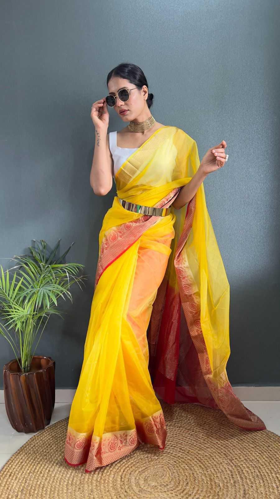 Organza-saree-yellow-