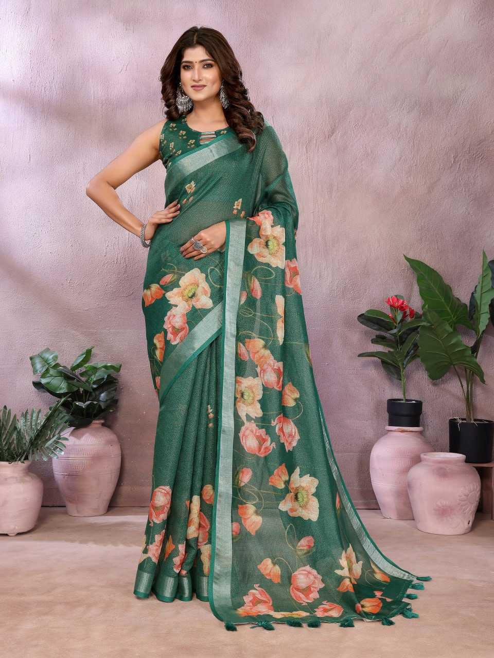 floral-linen-printed-saree