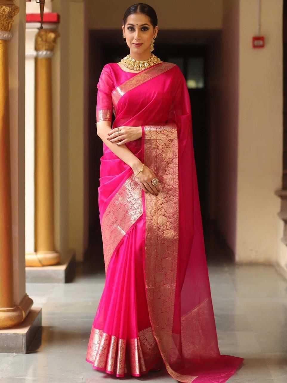 Organza Sarees Jacquard Zari Sarees