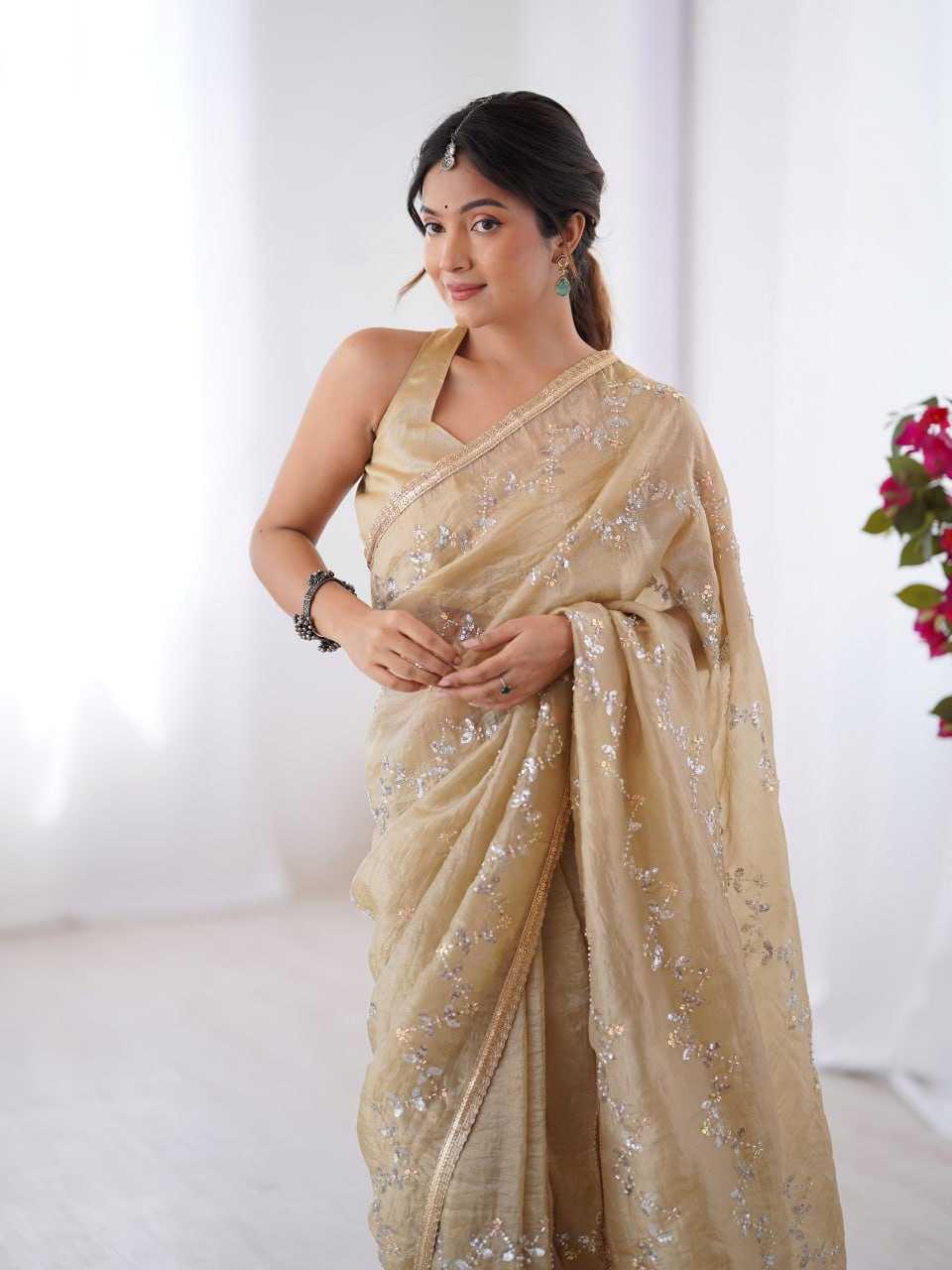 Embroidered Saree - Crush Fabric