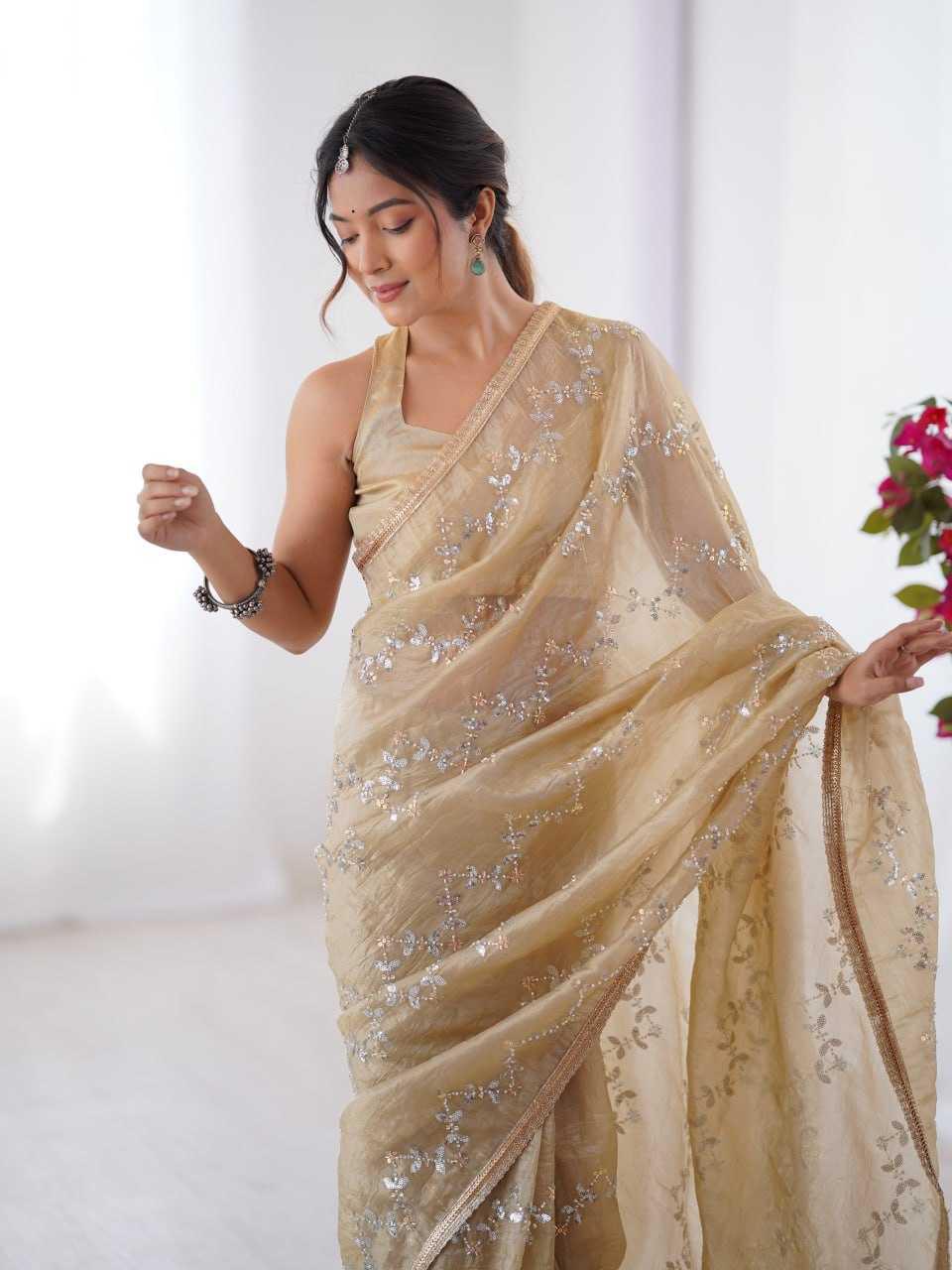 Embroidered Saree - Crush Fabric