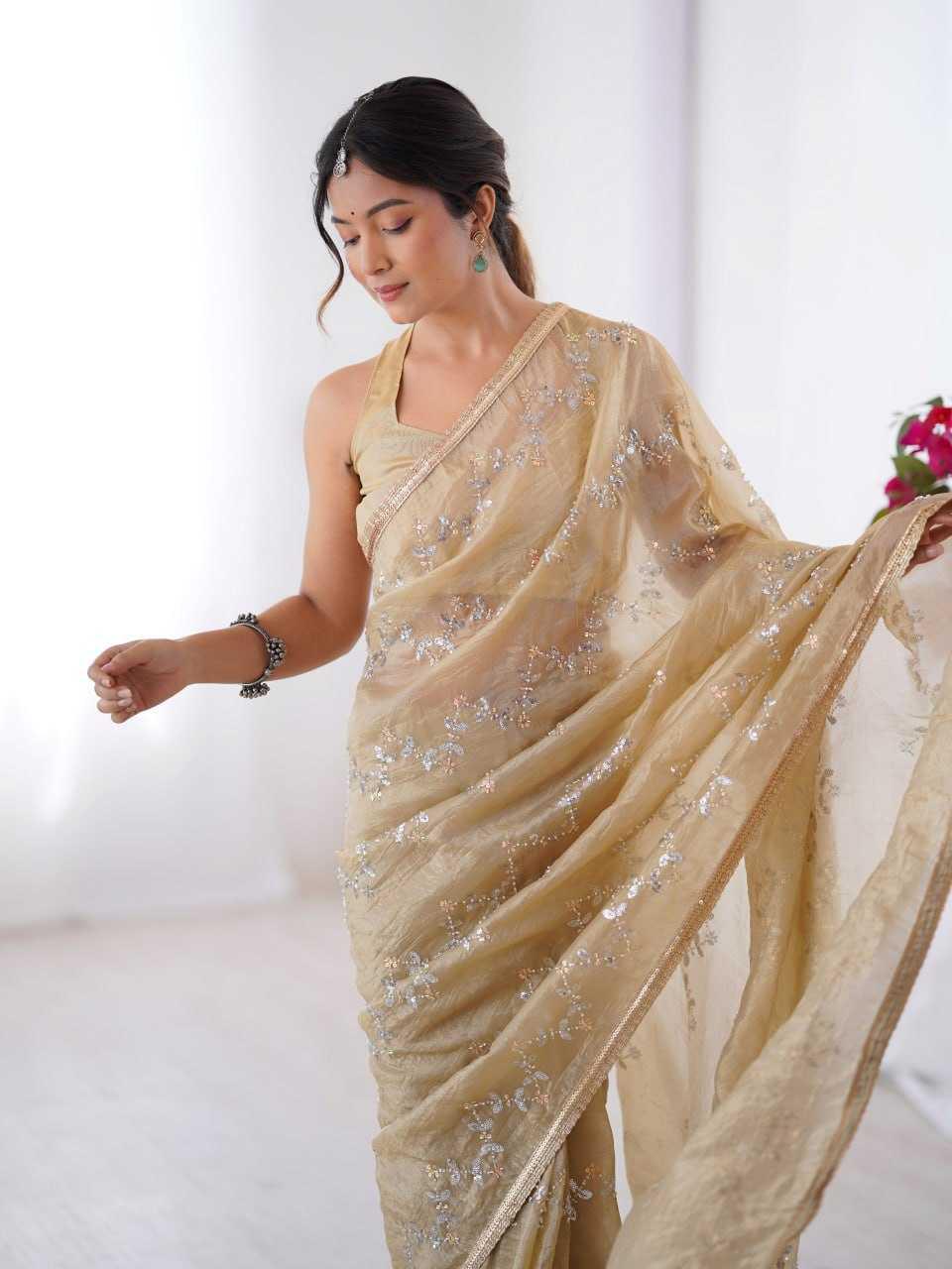 Embroidered Saree - Crush Fabric