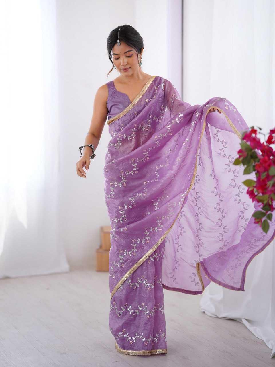 Embroidered Saree - Crush Fabric