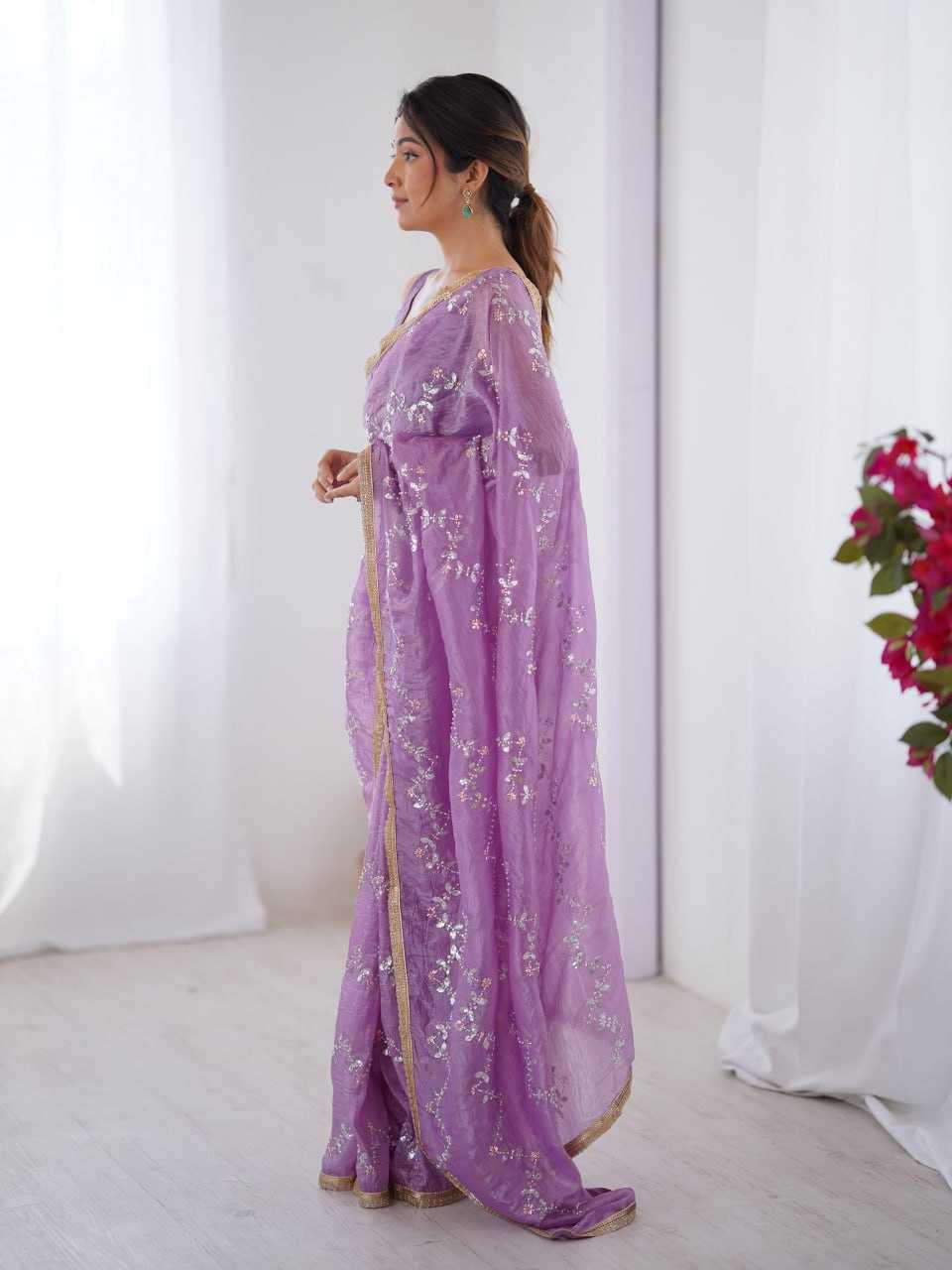 Embroidered Saree - Crush Fabric