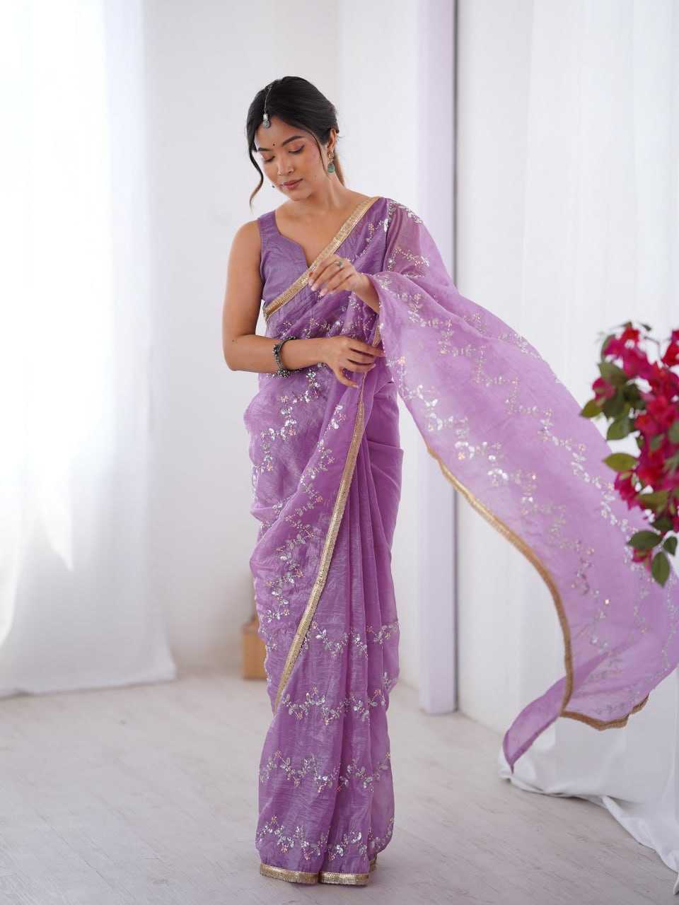 Embroidered Saree - Crush Fabric