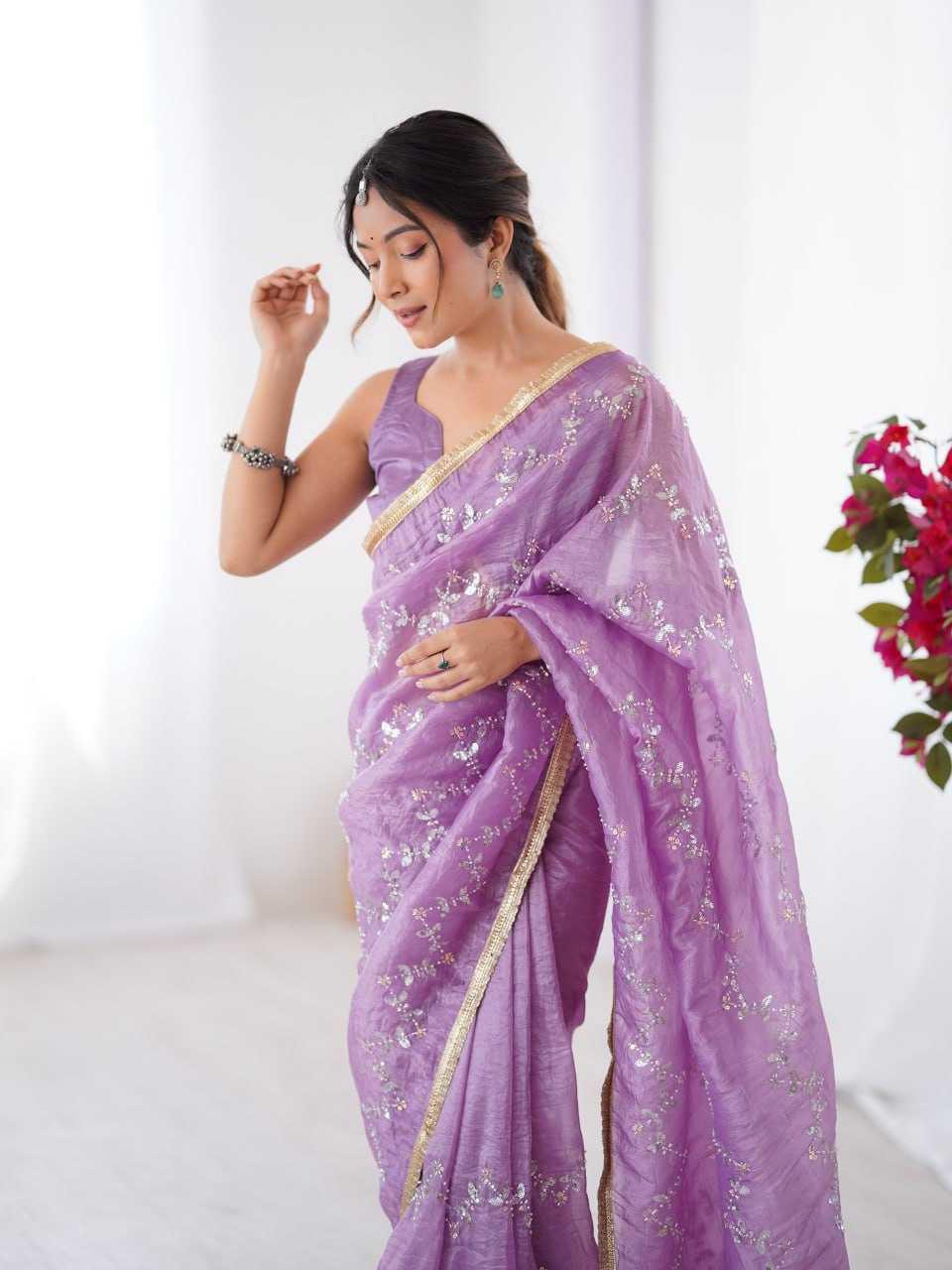 Embroidered Saree - Crush Fabric