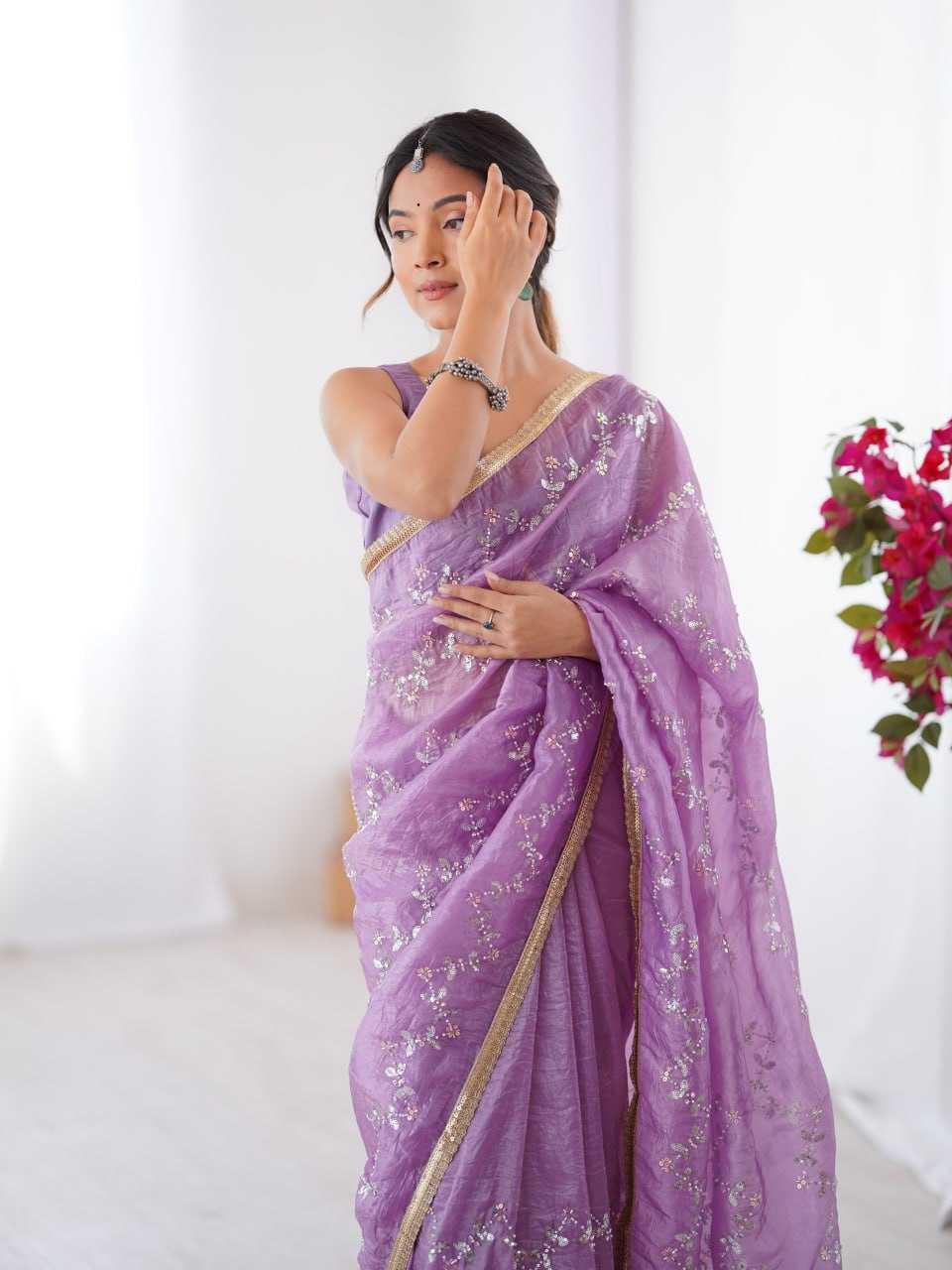 Embroidered Saree - Crush Fabric