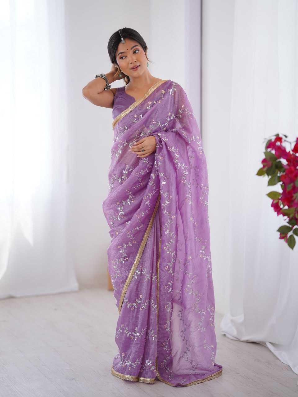 Embroidered Saree - Crush Fabric