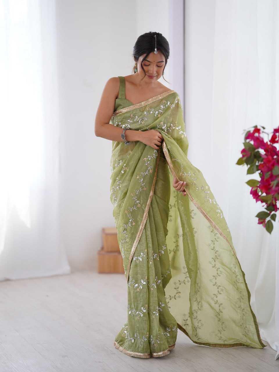 Embroidered Saree - Crush Fabric