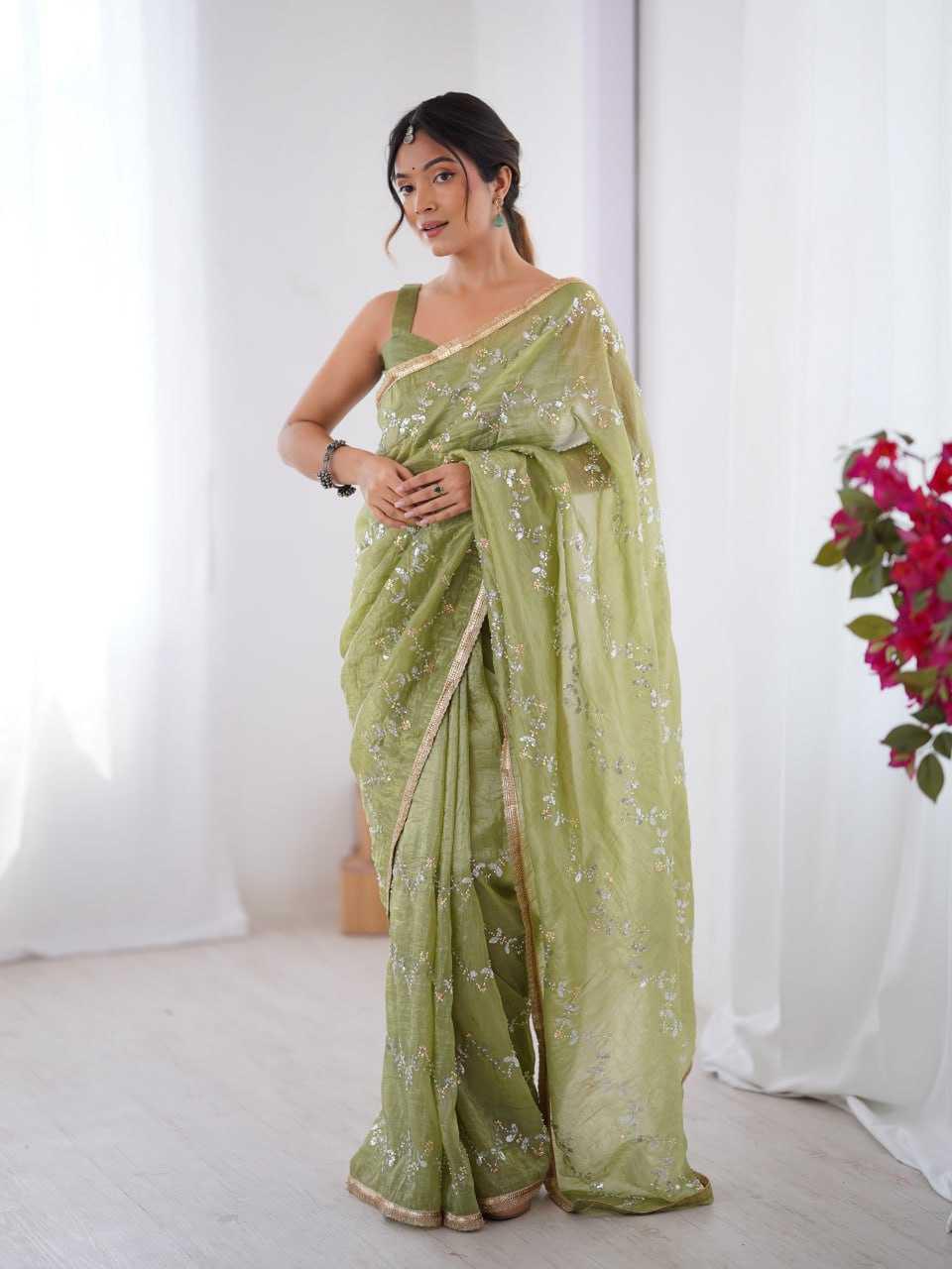 Embroidered Saree - Crush Fabric
