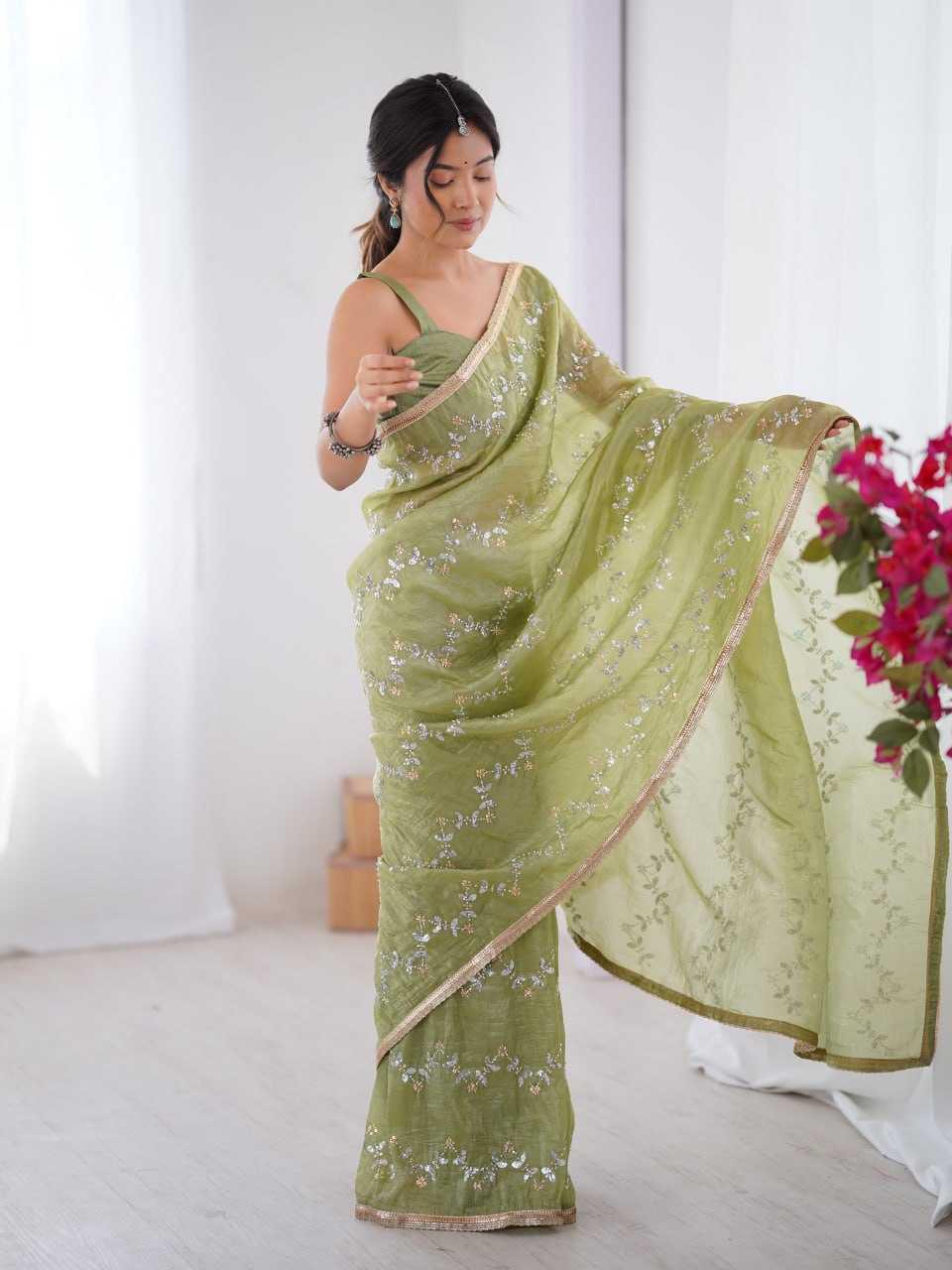 Embroidered Saree - Crush Fabric