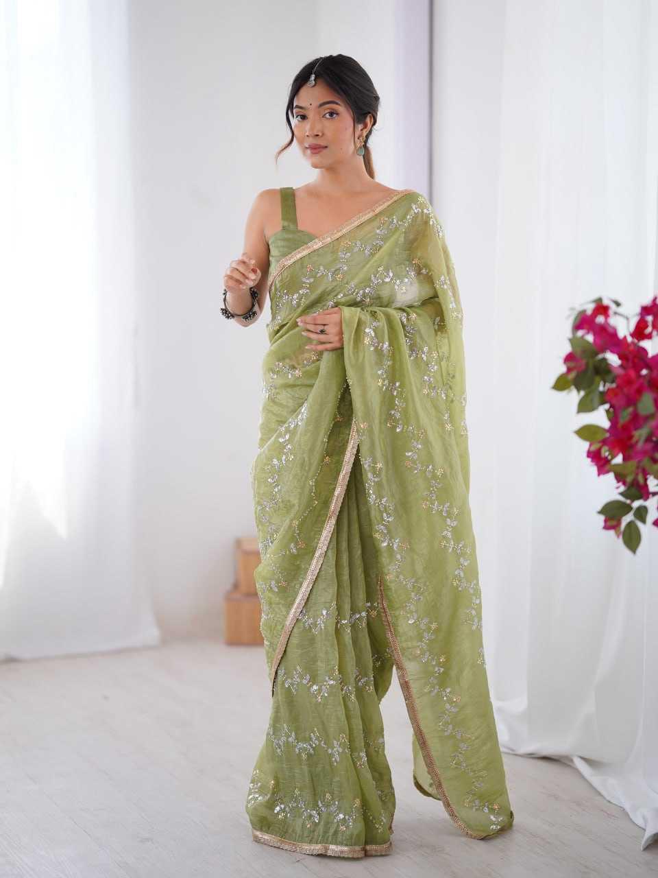 Embroidered Saree - Crush Fabric