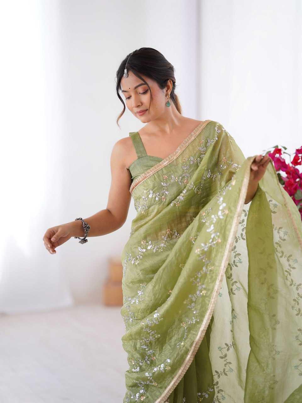 Embroidered Saree - Crush Fabric