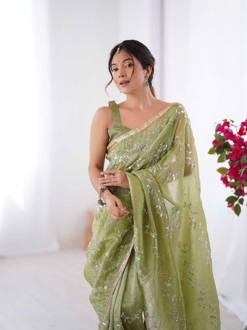 Embroidered Saree - Crush Fabric
