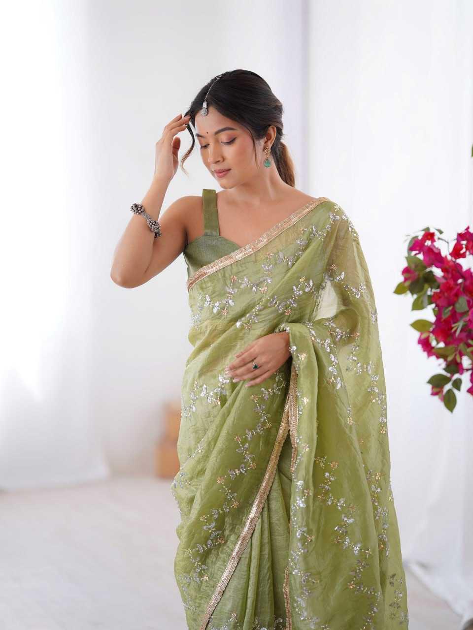 Embroidered Saree - Crush Fabric