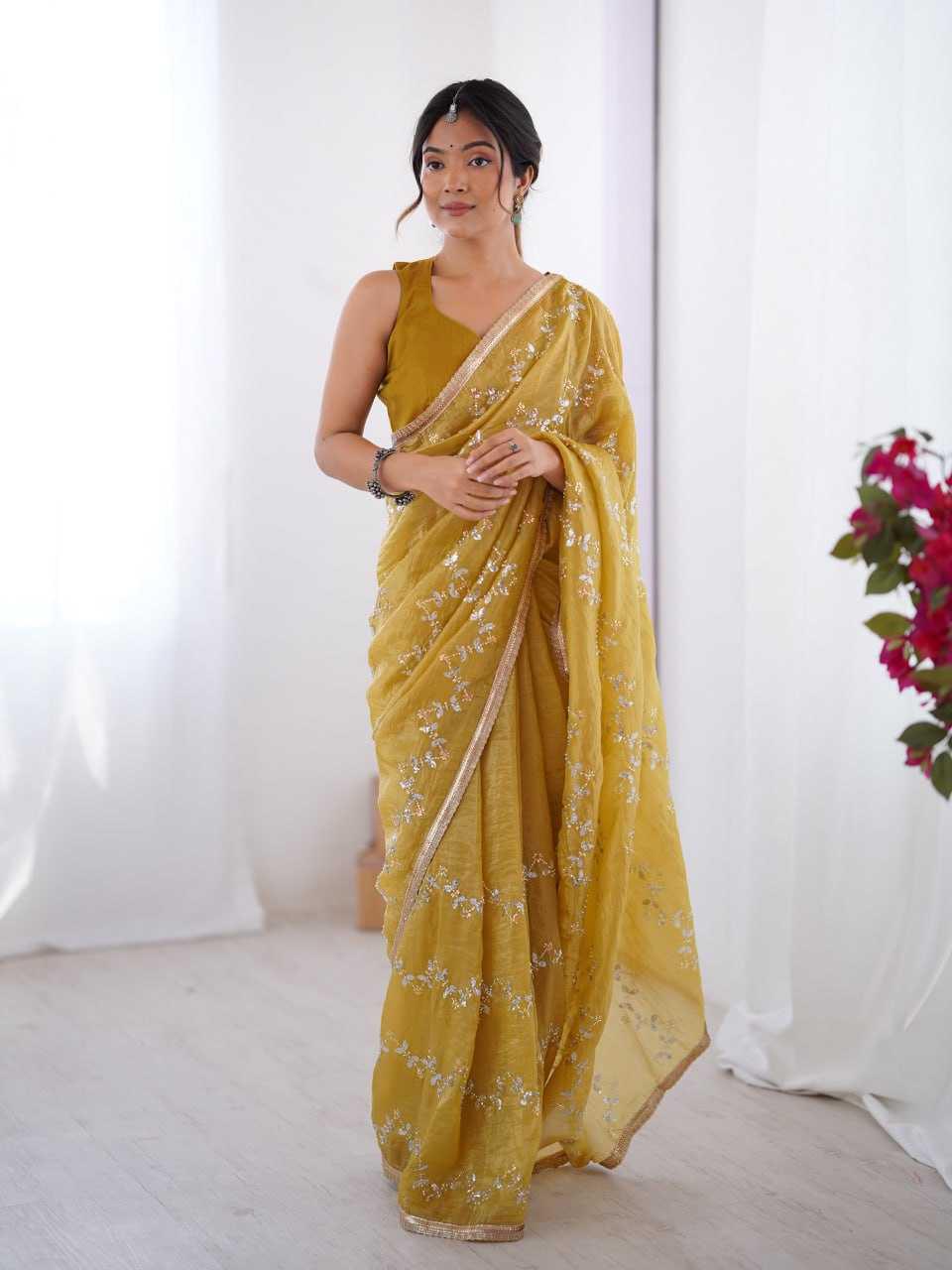 Embroidered Saree - Crush Fabric