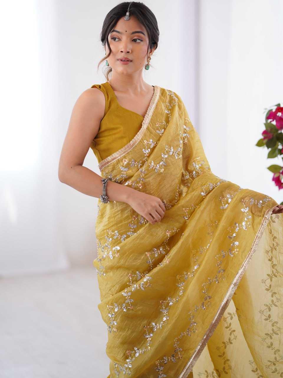 Embroidered Saree - Crush Fabric