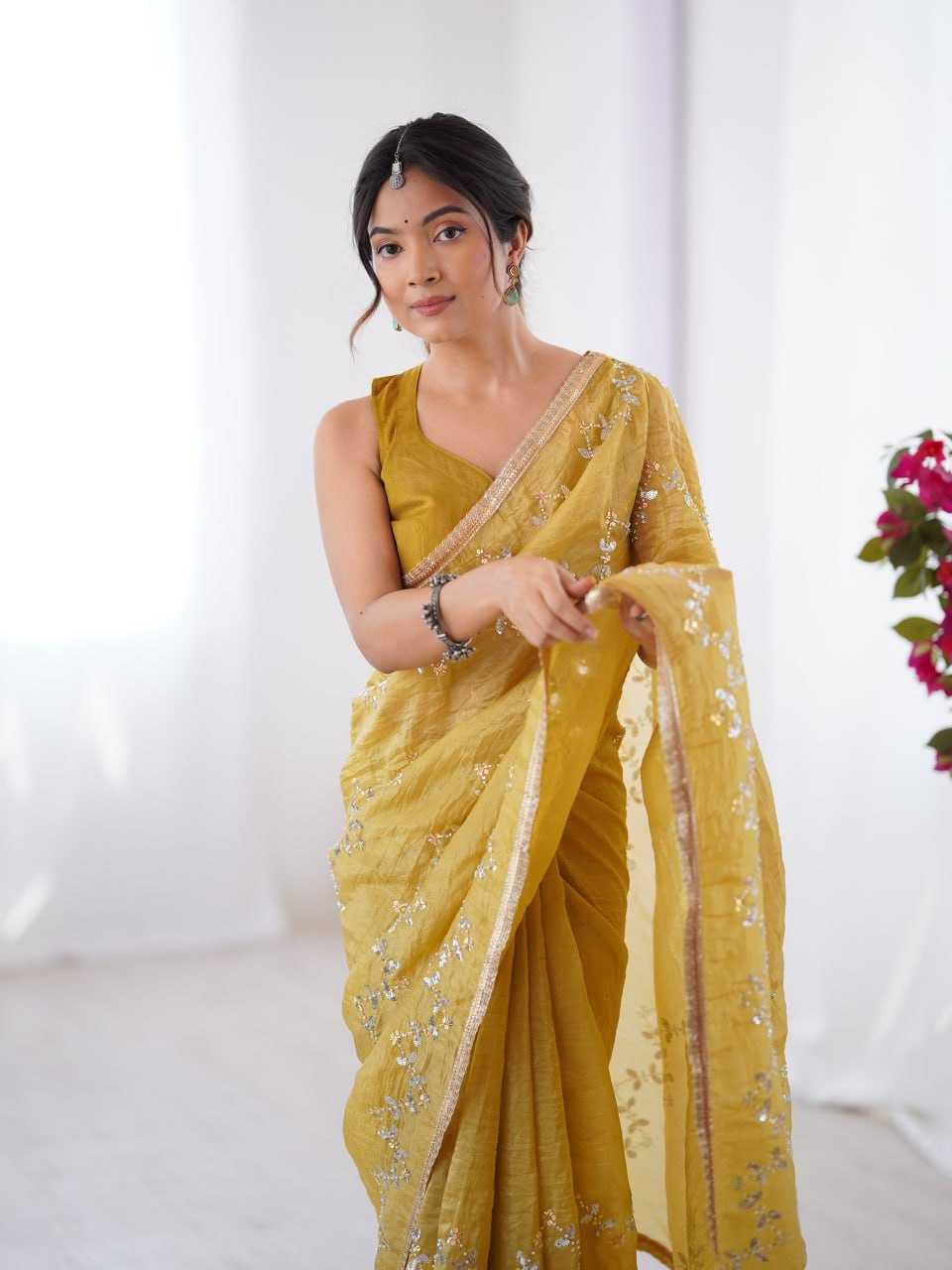 Embroidered Saree - Crush Fabric
