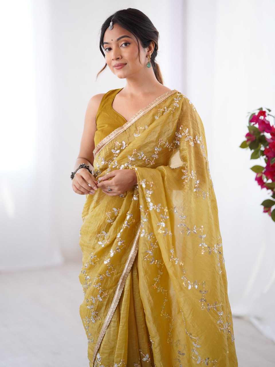 Embroidered Saree - Crush Fabric