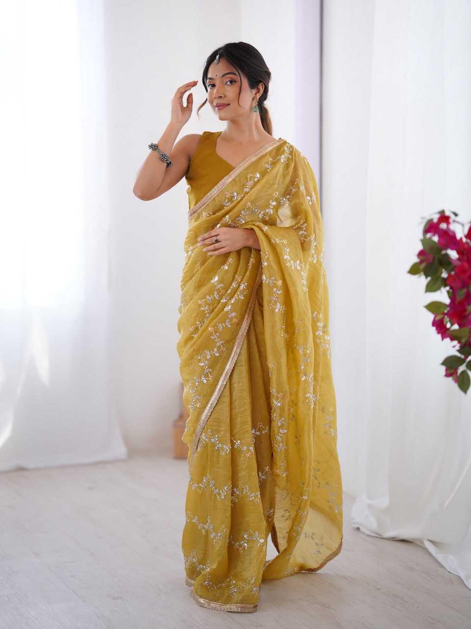 Embroidered Saree - Crush Fabric