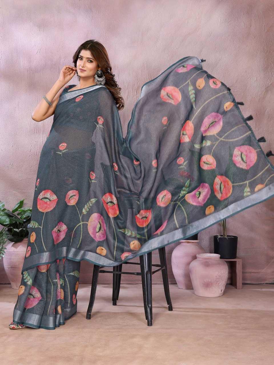 Floral Linen Sarees