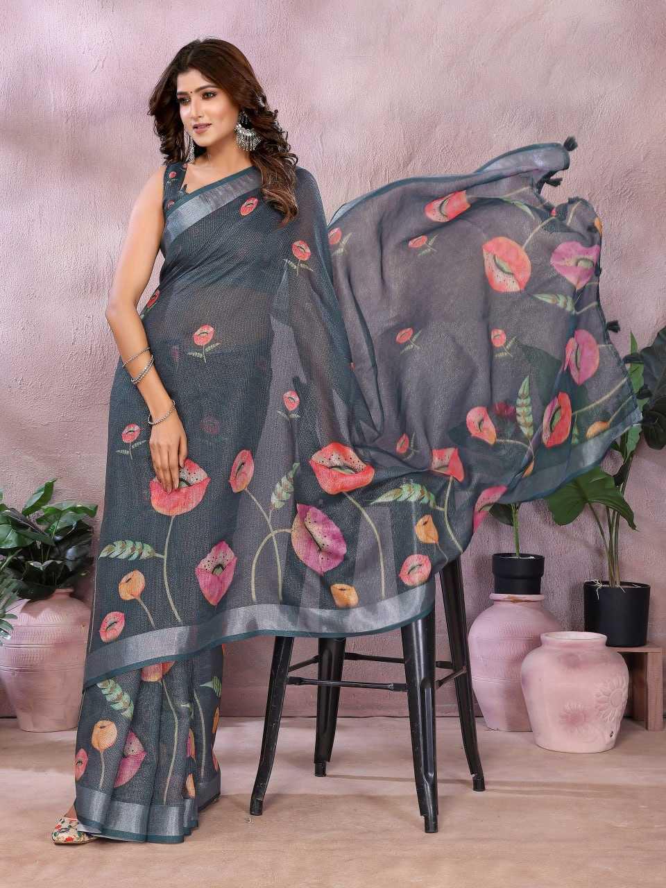 Floral Linen Sarees