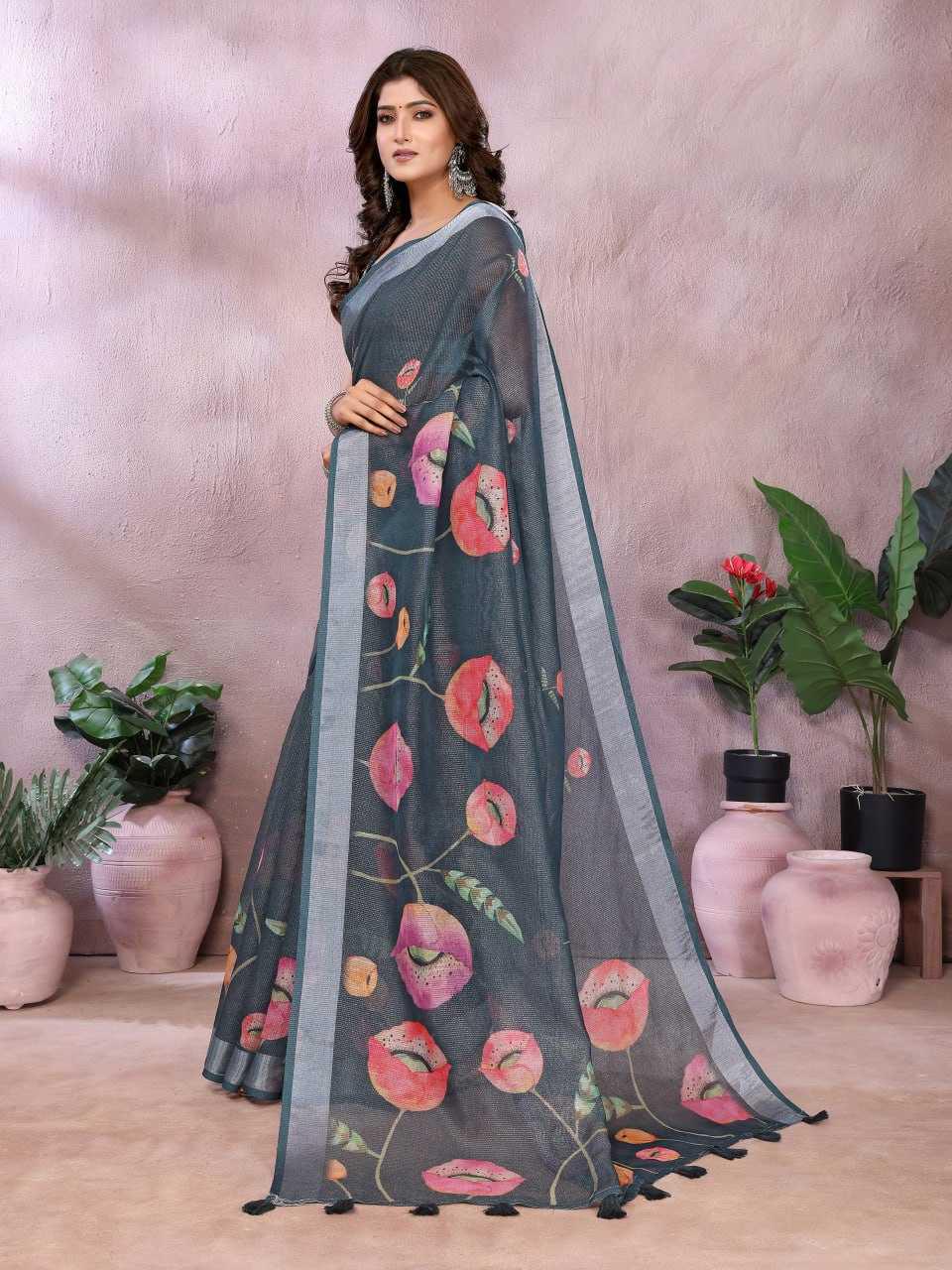Floral Linen Sarees