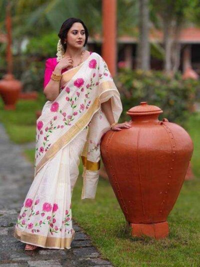 fancy-linen-saree-printed