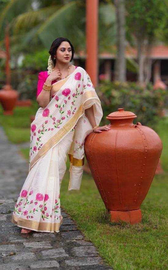 fancy-linen-saree-printed