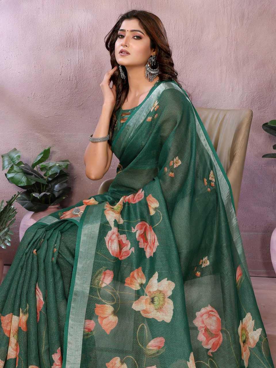 Floral Linen Saree