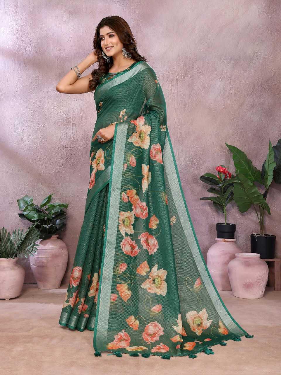 Floral Linen Saree