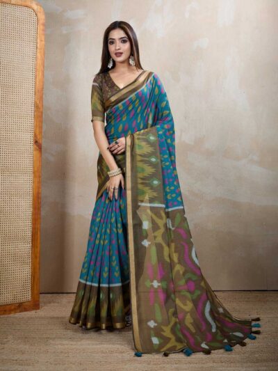 printed-ikkat-festive-saree