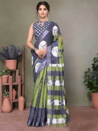 PRINTED-LINEN-TRADITIONAL-SAREE