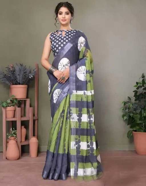 PRINTED-LINEN-TRADITIONAL-SAREE
